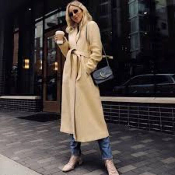 Equipment Alyssandra Long Line Knit Trench Coat in Biscuit Size Small - Picture 1 of 8